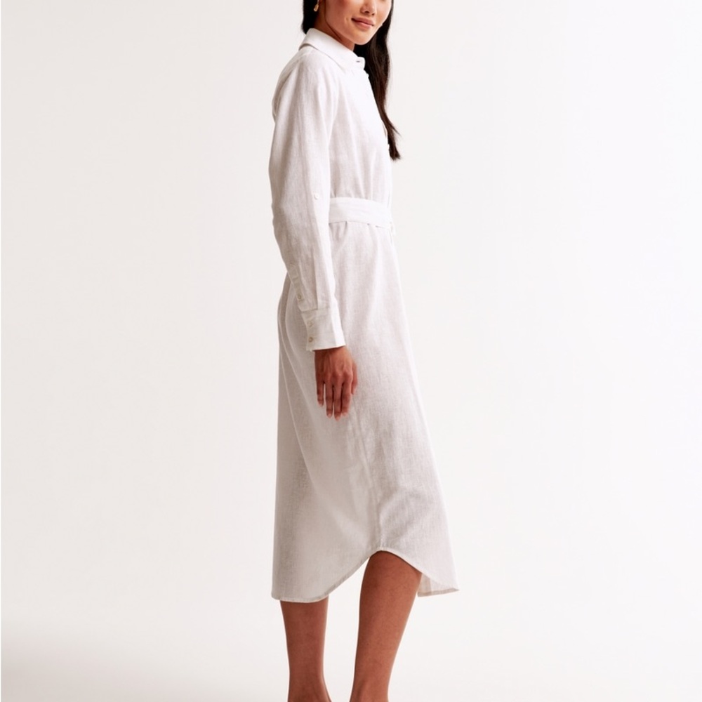 NWT A&F Linen-Blend Midi Shirt dress, S Tall - Picture 2 of 5